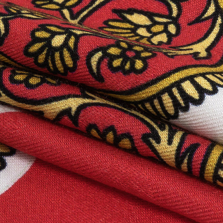 Polka Dotted Viscose Jacquard Print - Hot Coral and Gold Fancy Paisley - Mood Exclusive Elaborate Eminence