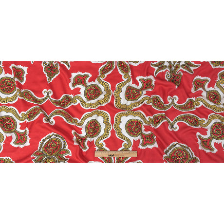 Polka Dotted Viscose Jacquard Print - Hot Coral and Gold Fancy Paisley - Mood Exclusive Elaborate Eminence