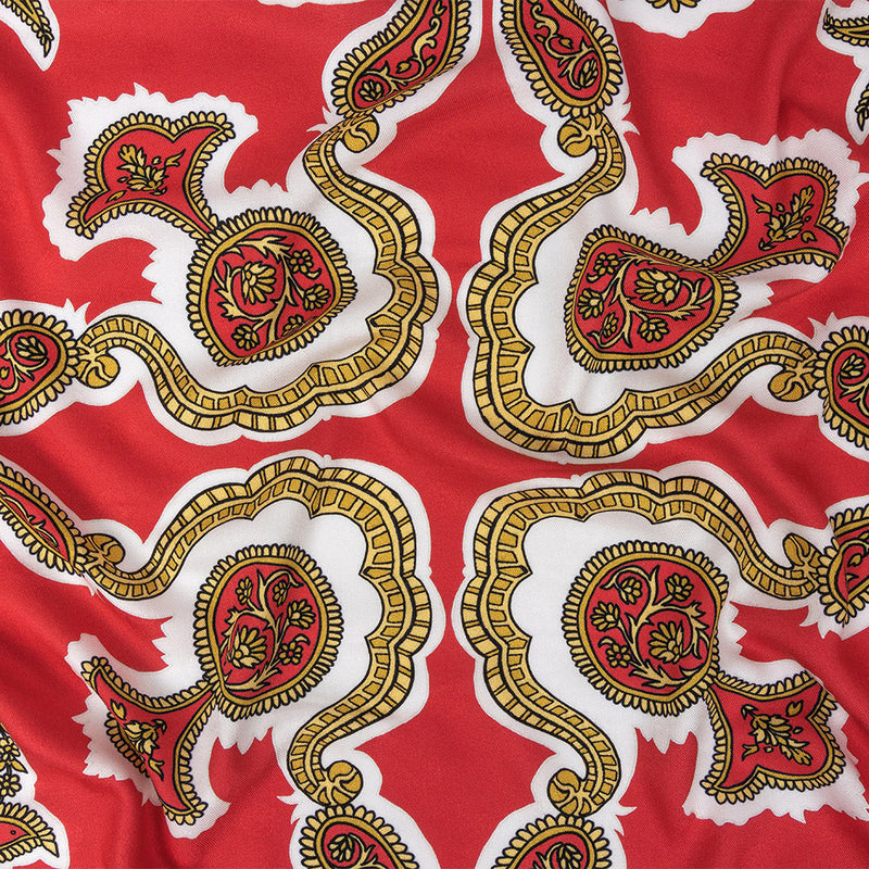 Polka Dotted Viscose Jacquard Print - Hot Coral and Gold Fancy Paisley - Mood Exclusive Elaborate Eminence