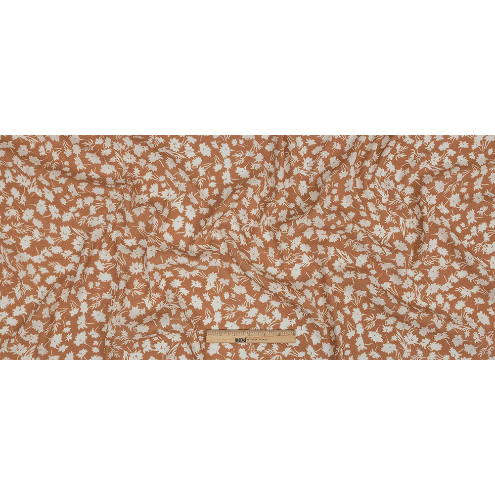 Gauzy Viscose Crepe Print - Dusty Orange and White Floral - Mood Exclusive Botanical Imprints