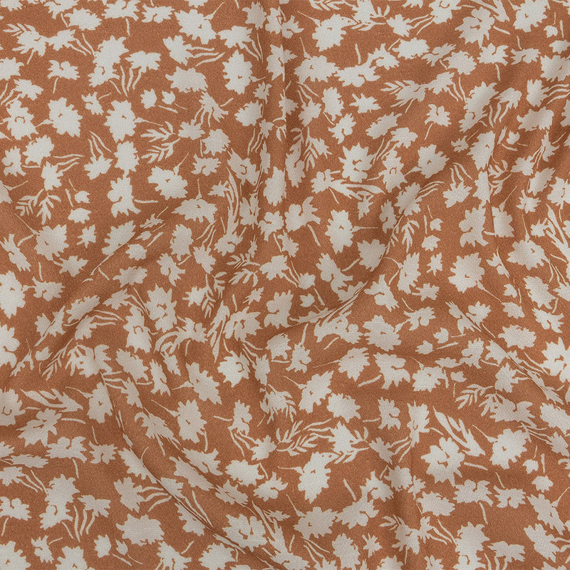 Gauzy Viscose Crepe Print - Dusty Orange and White Floral - Mood Exclusive Botanical Imprints