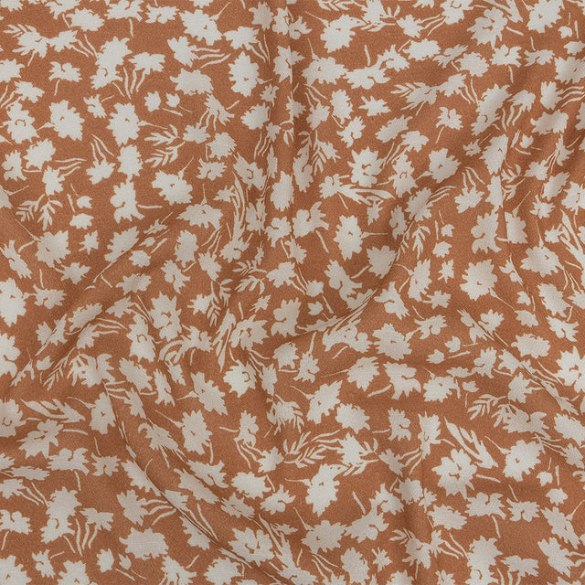 Gauzy Viscose Crepe Print - Dusty Orange and White Floral - Mood Exclusive Botanical Imprints