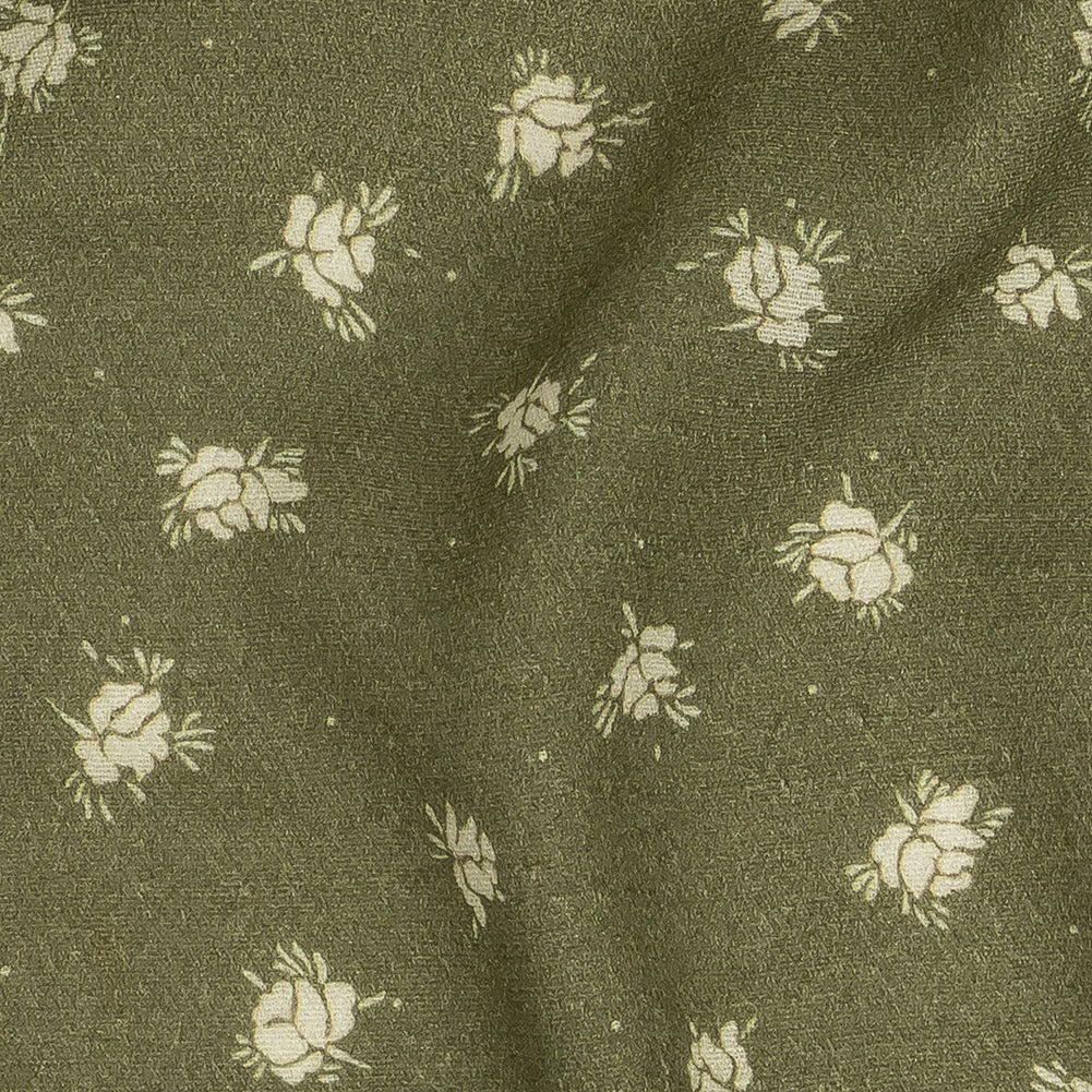 Gauzy Viscose Crepe Print - Pea Green Ditsy Floral - Mood Exclusive Rose Relic