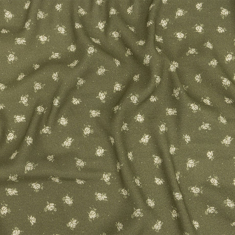 Gauzy Viscose Crepe Print - Pea Green Ditsy Floral - Mood Exclusive Rose Relic