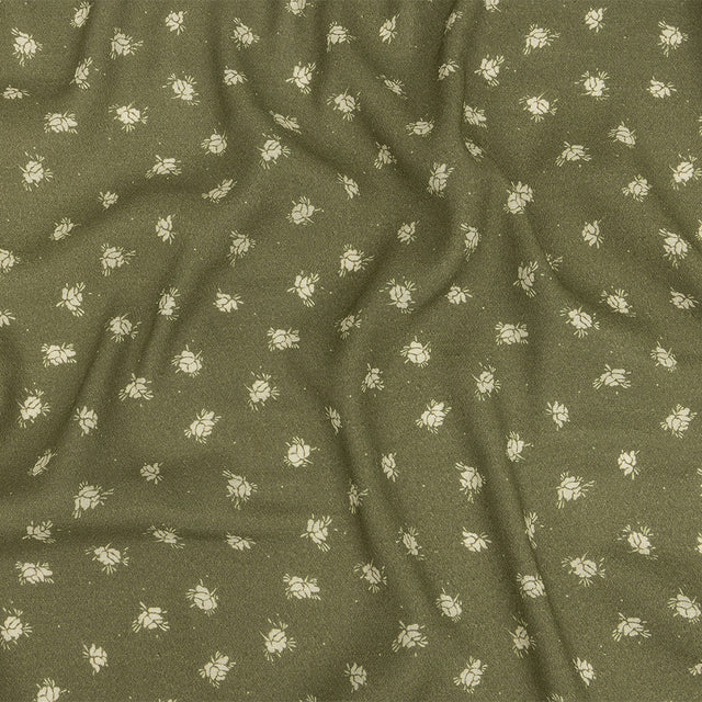 Gauzy Viscose Crepe Print - Pea Green Ditsy Floral - Mood Exclusive Rose Relic