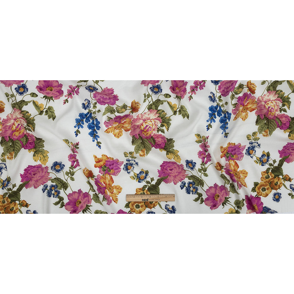 Gauzy Viscose Crepe Print - White, Pink and Yellow Floral - Mood Exclusive Flores de la Toscana