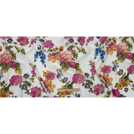Gauzy Viscose Crepe Print - White, Pink and Yellow Floral - Mood Exclusive Flores de la Toscana