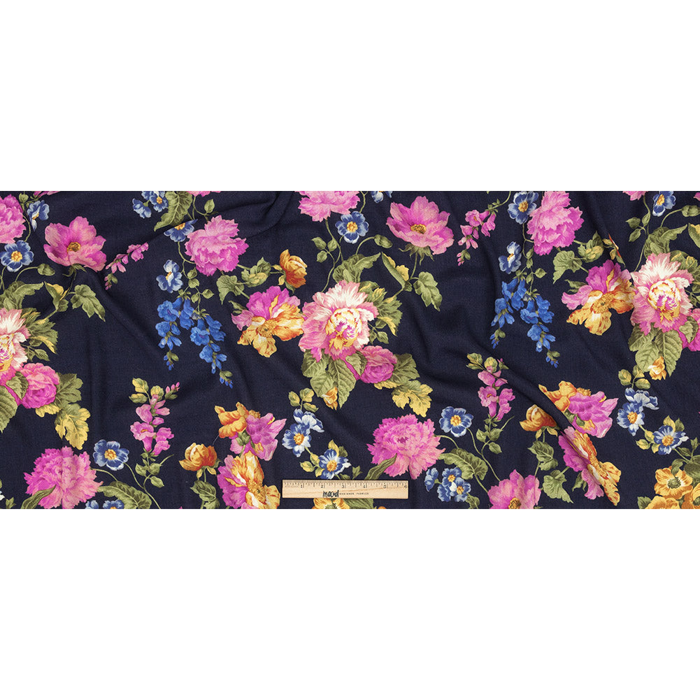Gauzy Viscose Crepe Print - Navy, Pink and Yellow Floral - Mood Exclusive Flores de la Toscana