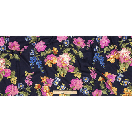Gauzy Viscose Crepe Print - Navy, Pink and Yellow Floral - Mood Exclusive Flores de la Toscana