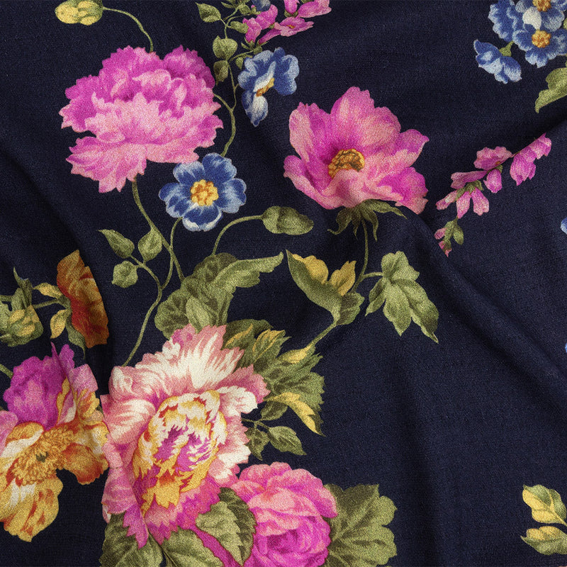 Gauzy Viscose Crepe Print - Navy, Pink and Yellow Floral - Mood Exclusive Flores de la Toscana