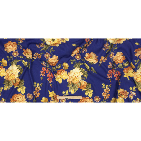 Gauzy Viscose Crepe Print - Cobalt, Pink and Yellow Floral - Mood Exclusive Flores de la Toscana