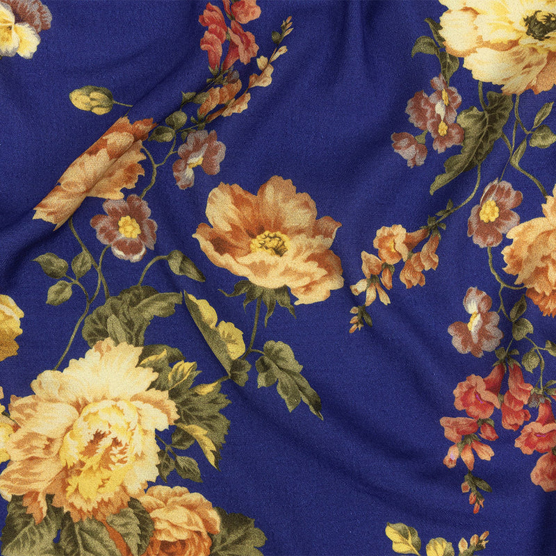 Gauzy Viscose Crepe Print - Cobalt, Pink and Yellow Floral - Mood Exclusive Flores de la Toscana