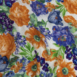 Gauzy Viscose Crepe Print - White, Blue and Orange Floral - Mood Exclusive Flowers by Vincent