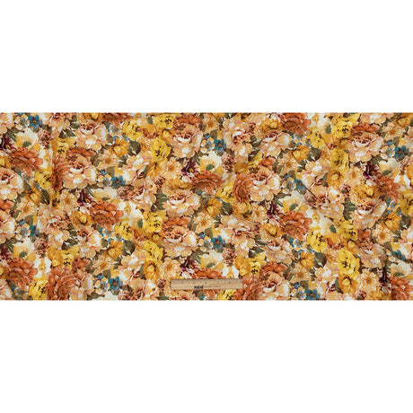Gauzy Viscose Crepe Print - Orange and Yellow Floral - Mood Exclusive Autumn Blossoms