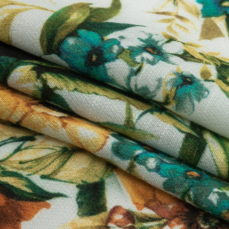 Gauzy Viscose Crepe Print - Yellow, Teal and White Floral - Mood Exclusive Jardin des Fleurs