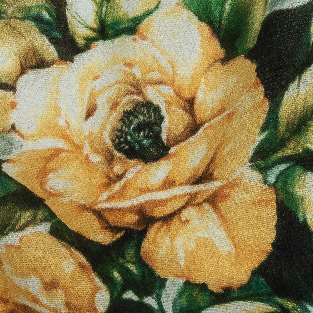 Gauzy Viscose Crepe Print - Yellow, Teal and White Floral - Mood Exclusive Jardin des Fleurs