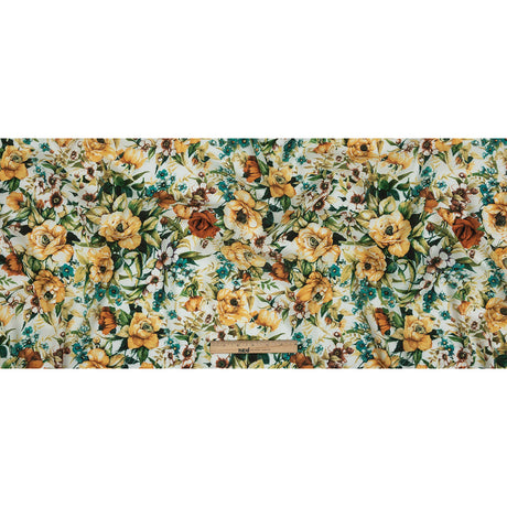 Gauzy Viscose Crepe Print - Yellow, Teal and White Floral - Mood Exclusive Jardin des Fleurs