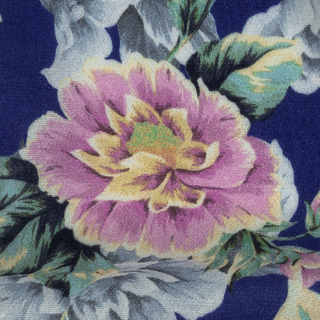 Gauzy Viscose Crepe Print - Royal Blue, Pink and Yellow Floral - Mood Exclusive Antique Rose Petals