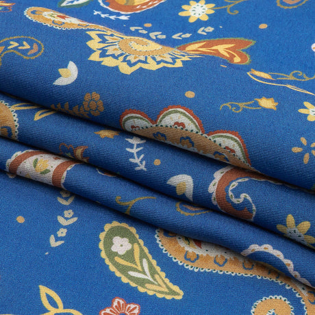 Viscose Twill Print - Blue and Orange Paisley - Mood Exclusive Sublime Swirling
