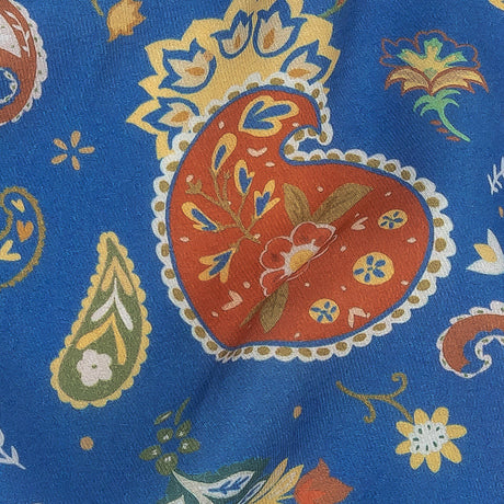 Viscose Twill Print - Blue and Orange Paisley - Mood Exclusive Sublime Swirling