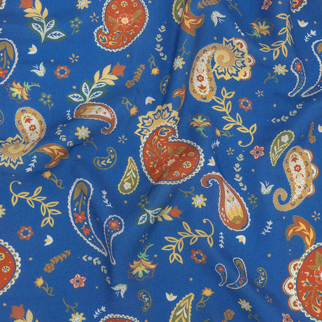 Viscose Twill Print - Blue and Orange Paisley - Mood Exclusive Sublime Swirling