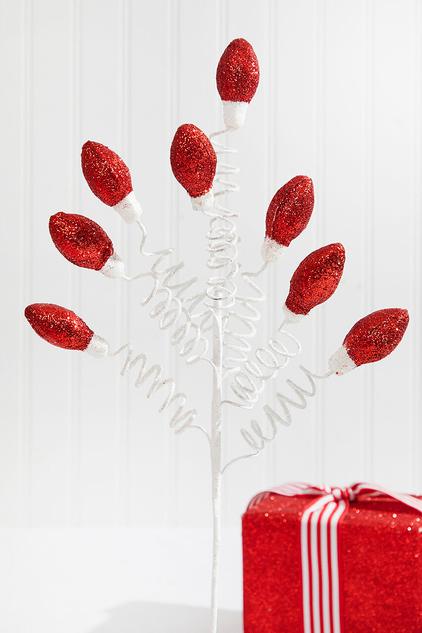 20.5” Red Glitter Christmas Light Bulbs Spray