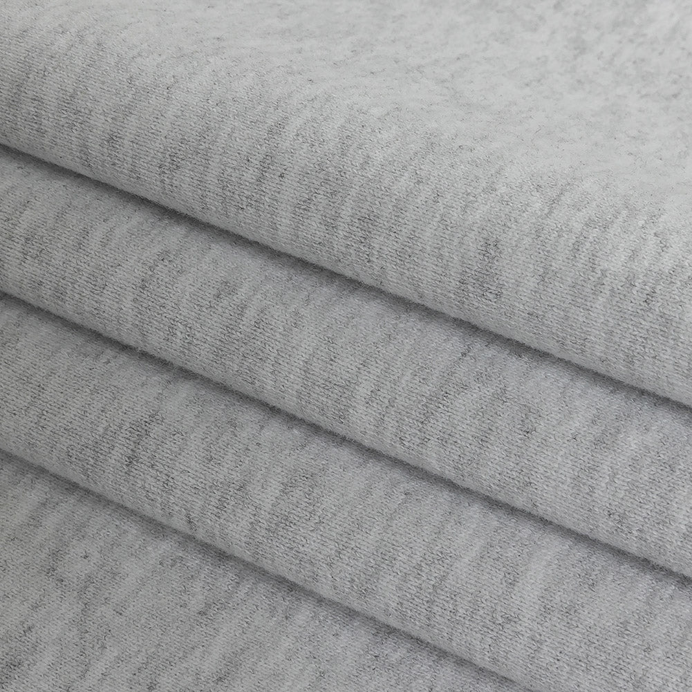 Cotton French Terry Knit - Heathered Light Gray and White - Elida Collection