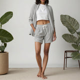 Cotton French Terry Knit - Heathered Light Gray and White - Elida Collection