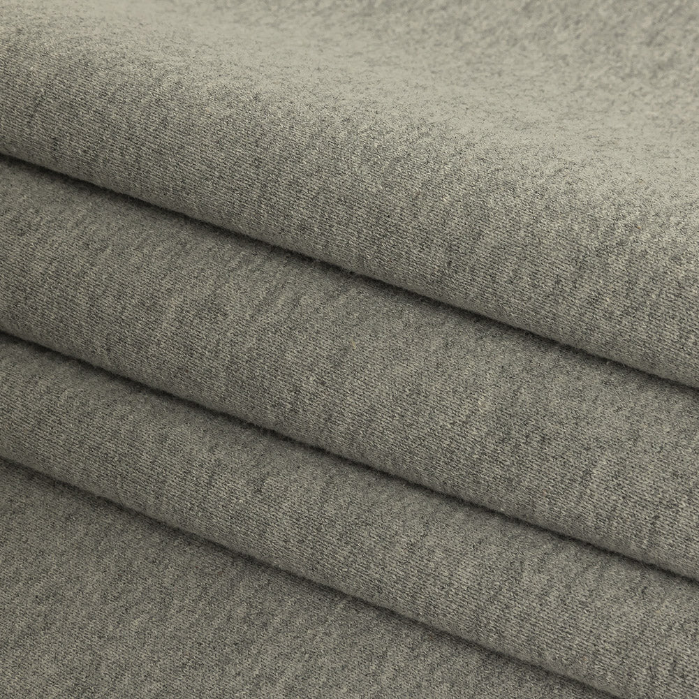 Cotton Fleece Backed Jersey - Heathered Gray and Ivory - Leida Collection