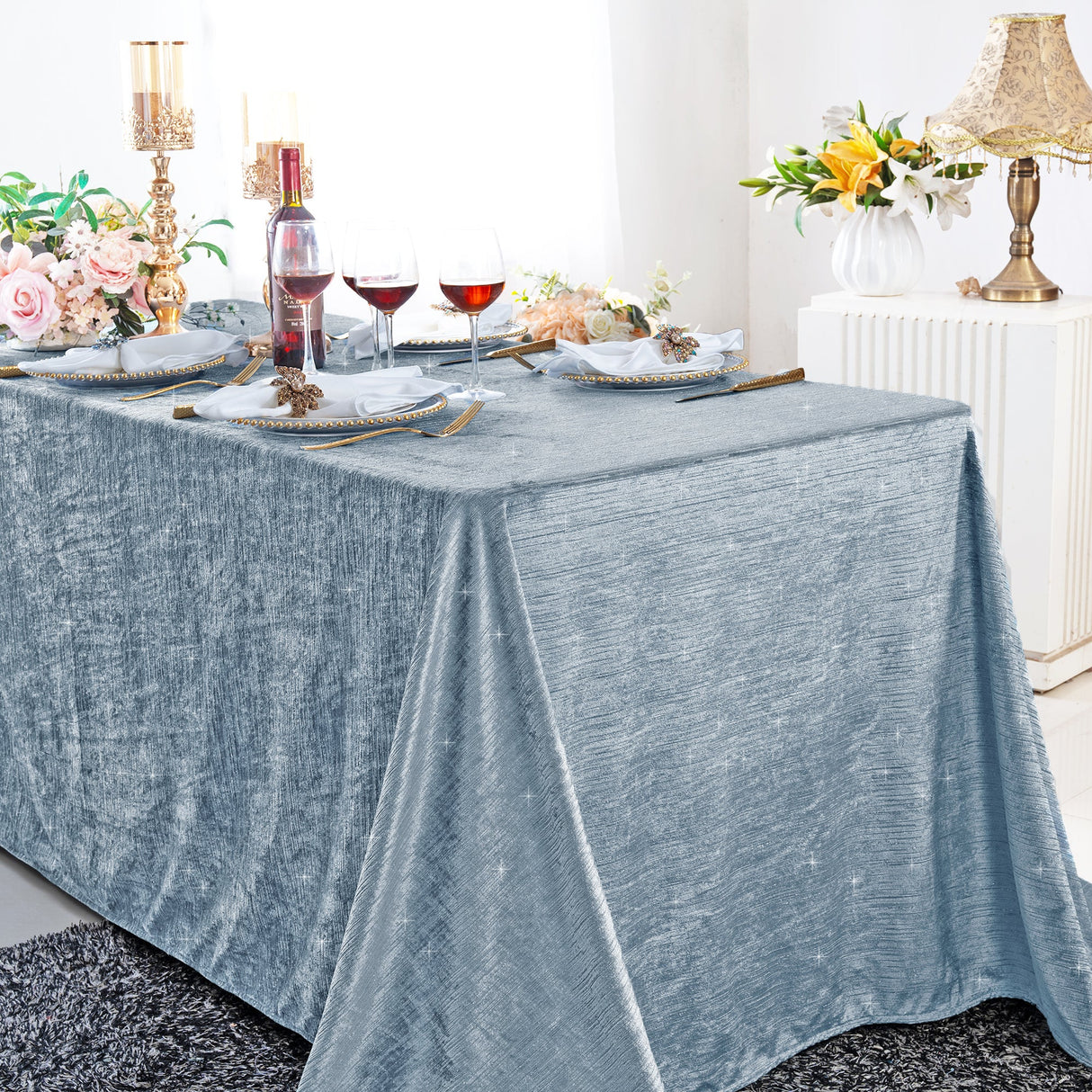 Velvet Rectangular Tablecloth 90x156 Dusty Blue