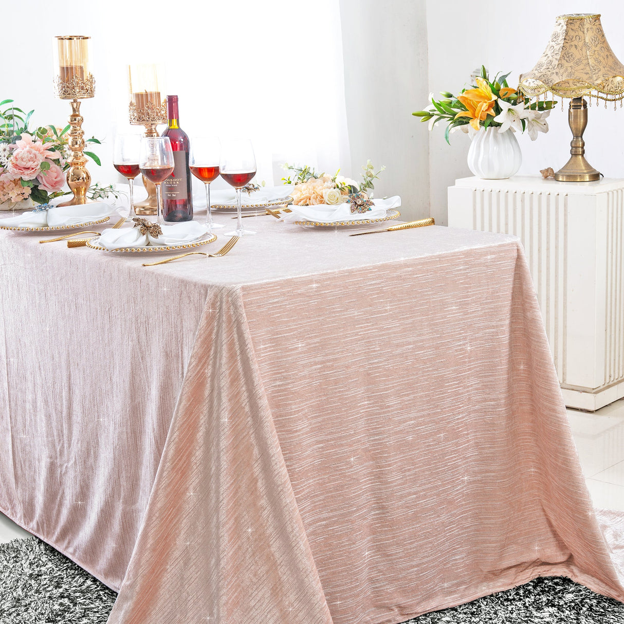 Velvet Tablecloth Rectangular 90x156 Blush Pink/Rose Gold