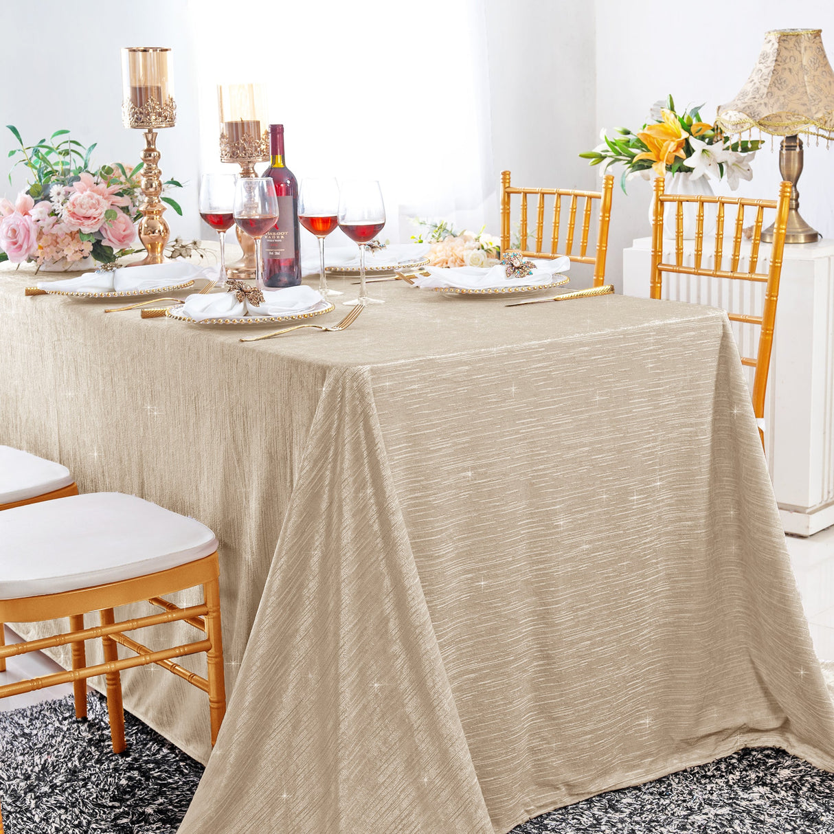 Rectangular Velvet Tablecloth 90x156 Champagne
