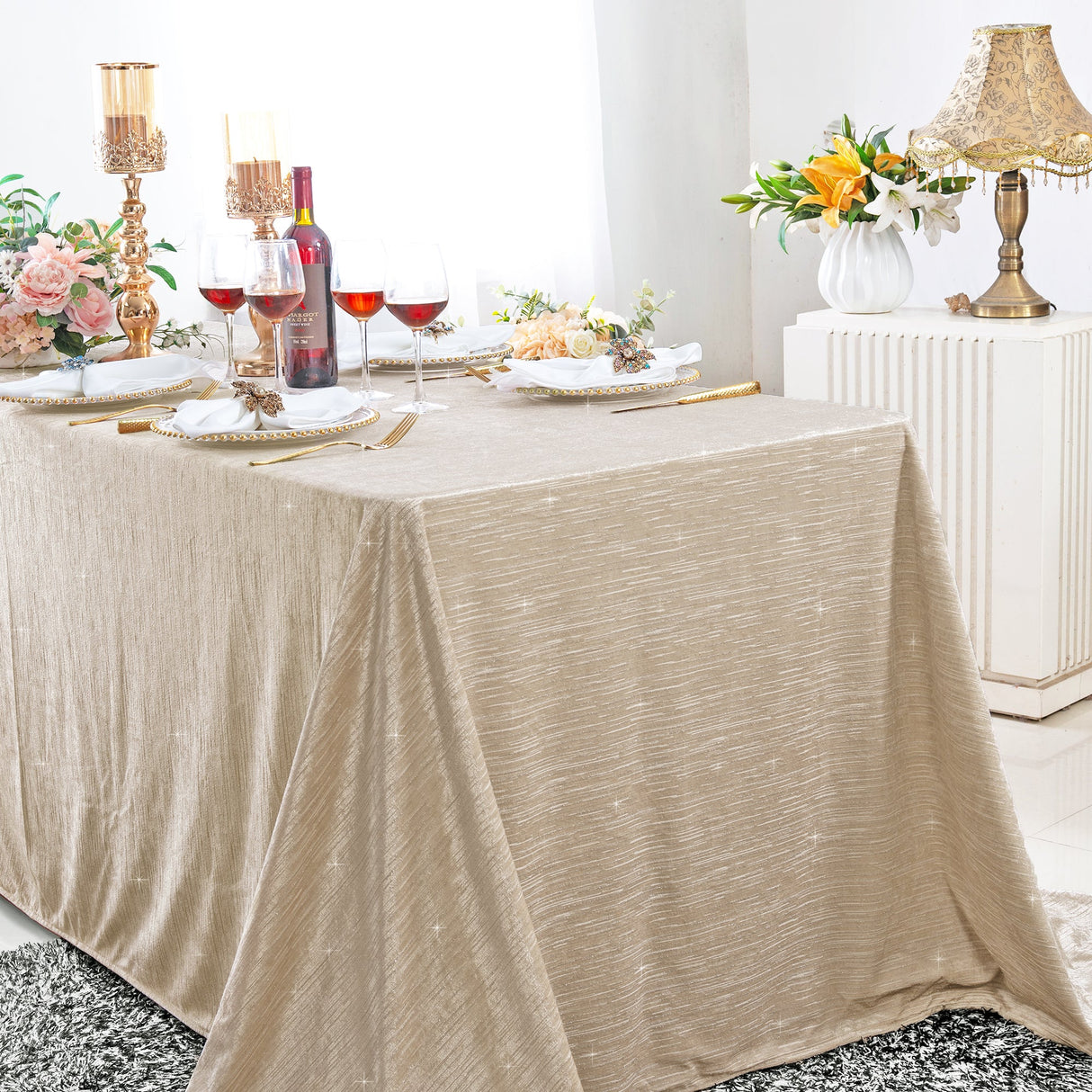 Rectangular Velvet Tablecloth 90x156 Champagne