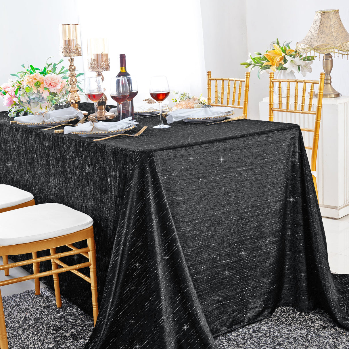 Velvet Tablecloth 90x132 Rectangular Black