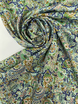 Polyester Sateen Paisley Print Purple Green