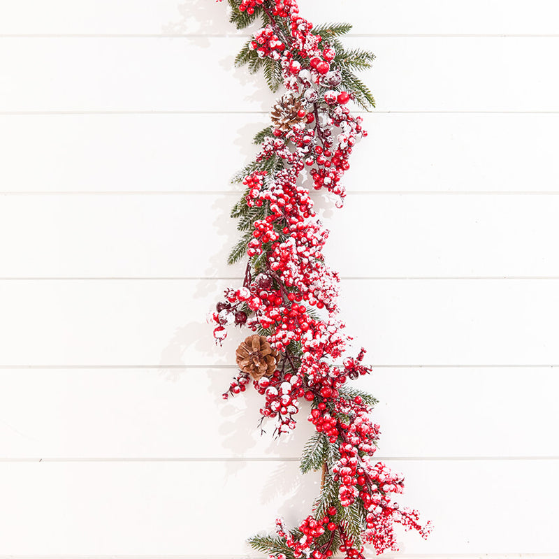 5.5' Flocked Pine and Red Berry Garland