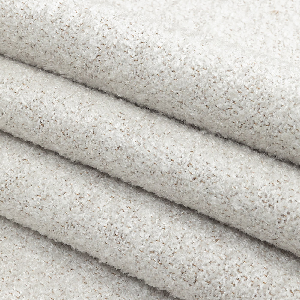 Snow Striated Acrylic and Cotton Boucle with Tan Woven Backing