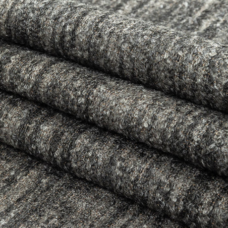 Graphite Striated Acrylic and Cotton Boucle with Tan Woven Backing