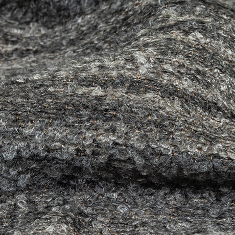 Graphite Striated Acrylic and Cotton Boucle with Tan Woven Backing