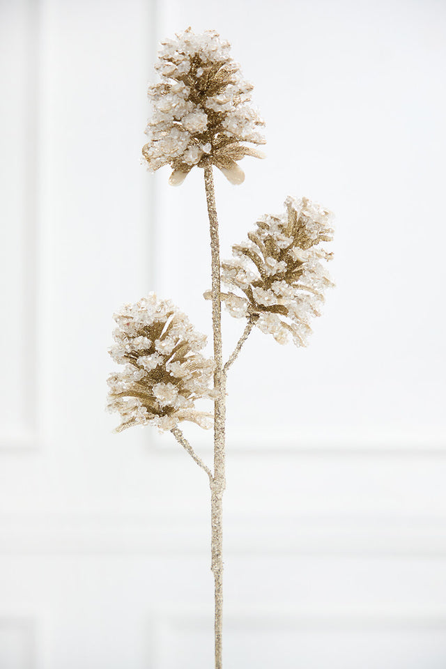 29" Iced Champagne Glitter Pinecone Stem