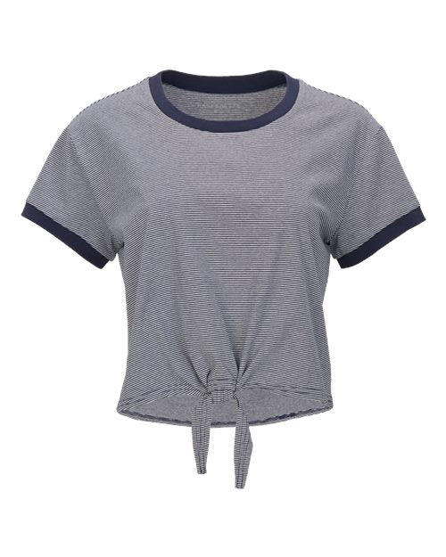 Women's Striped Tie-Front Cropped T-Shirt