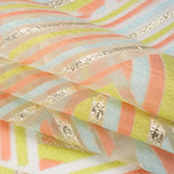 Metallic Gold, Coral and Lime Chevrons and Arrows Luxury Burnout Brocade