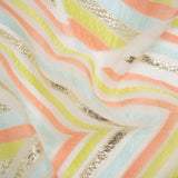 Metallic Gold, Coral and Lime Chevrons and Arrows Luxury Burnout Brocade