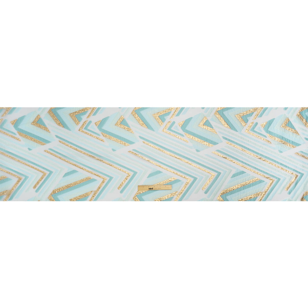 Metallic Gold, Aqua and Teal Chevrons and Arrows Luxury Burnout Brocade