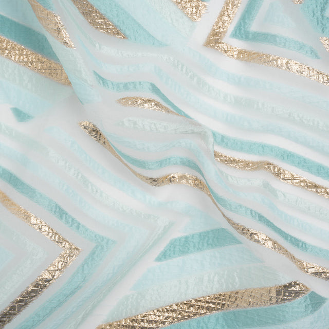 Metallic Gold, Aqua and Teal Chevrons and Arrows Luxury Burnout Brocade