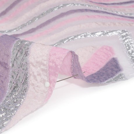 Metallic Silver, Pink and Mauve Chevrons and Arrows Luxury Burnout Brocade