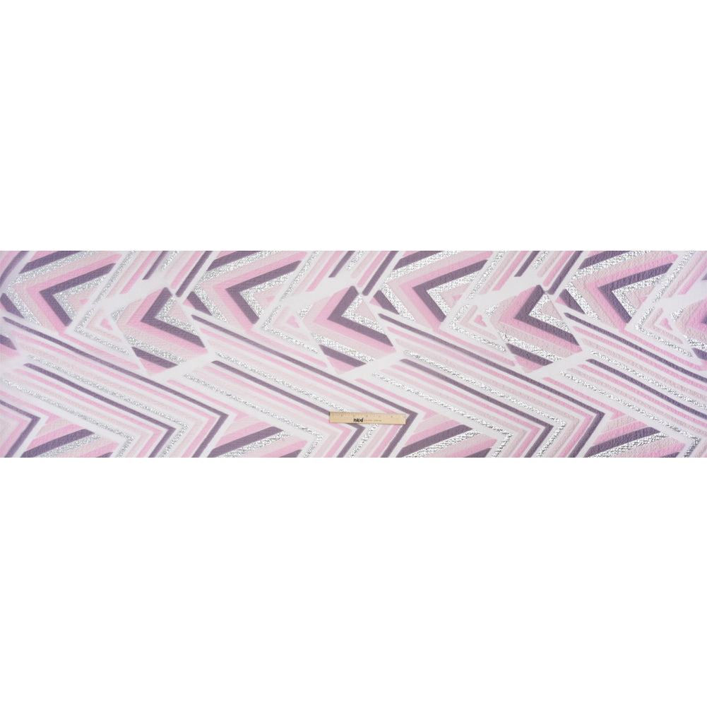Metallic Silver, Pink and Mauve Chevrons and Arrows Luxury Burnout Brocade
