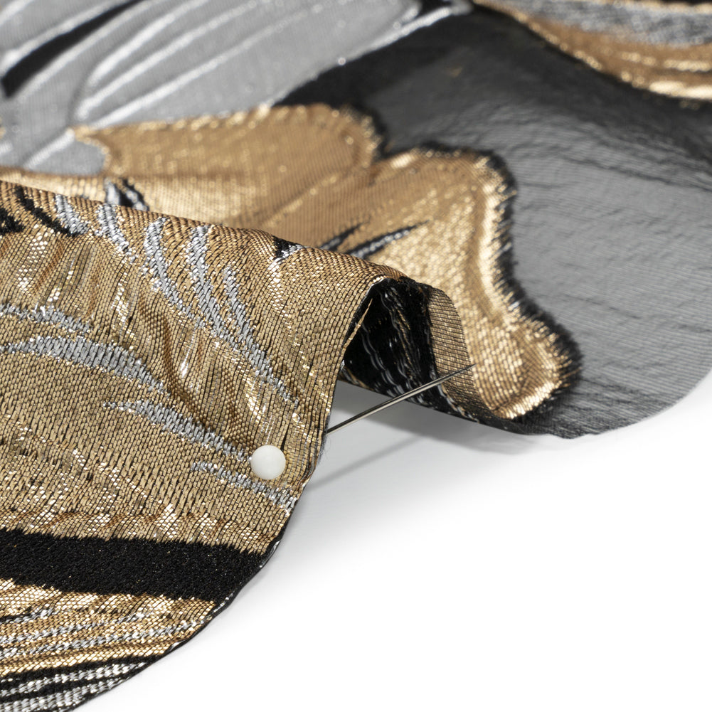 Metallic Gold, Silver and Black Fantastic Flowers Luxury Burnout Brocade