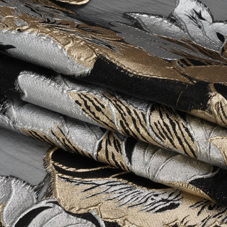 Metallic Gold, Silver and Black Fantastic Flowers Luxury Burnout Brocade
