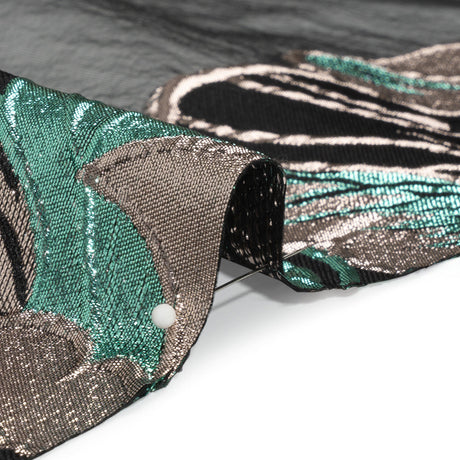 Metallic Rose Gold, Aqua and Black Fantastic Flowers Luxury Burnout Brocade
